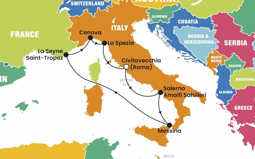 Costa Fascinosa ile Batı Akdeniz ve Amalfi Sahilleri Turu, 8 Gün