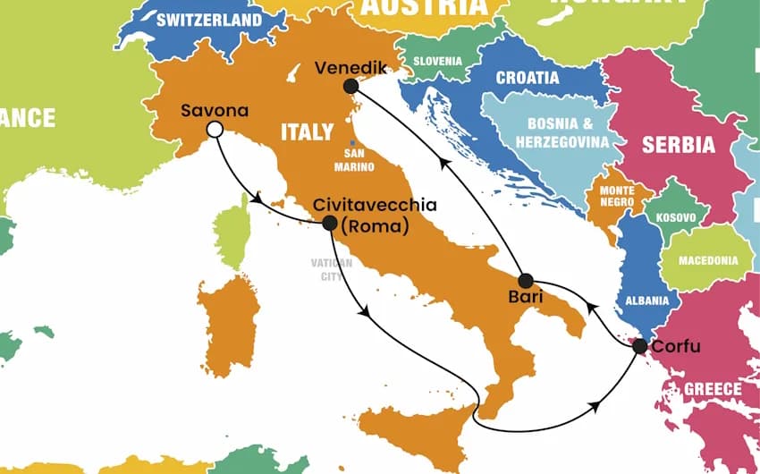 Costa Deliziosa ile Adriyatik ve Batı Akdeniz Turu, 6 Gün