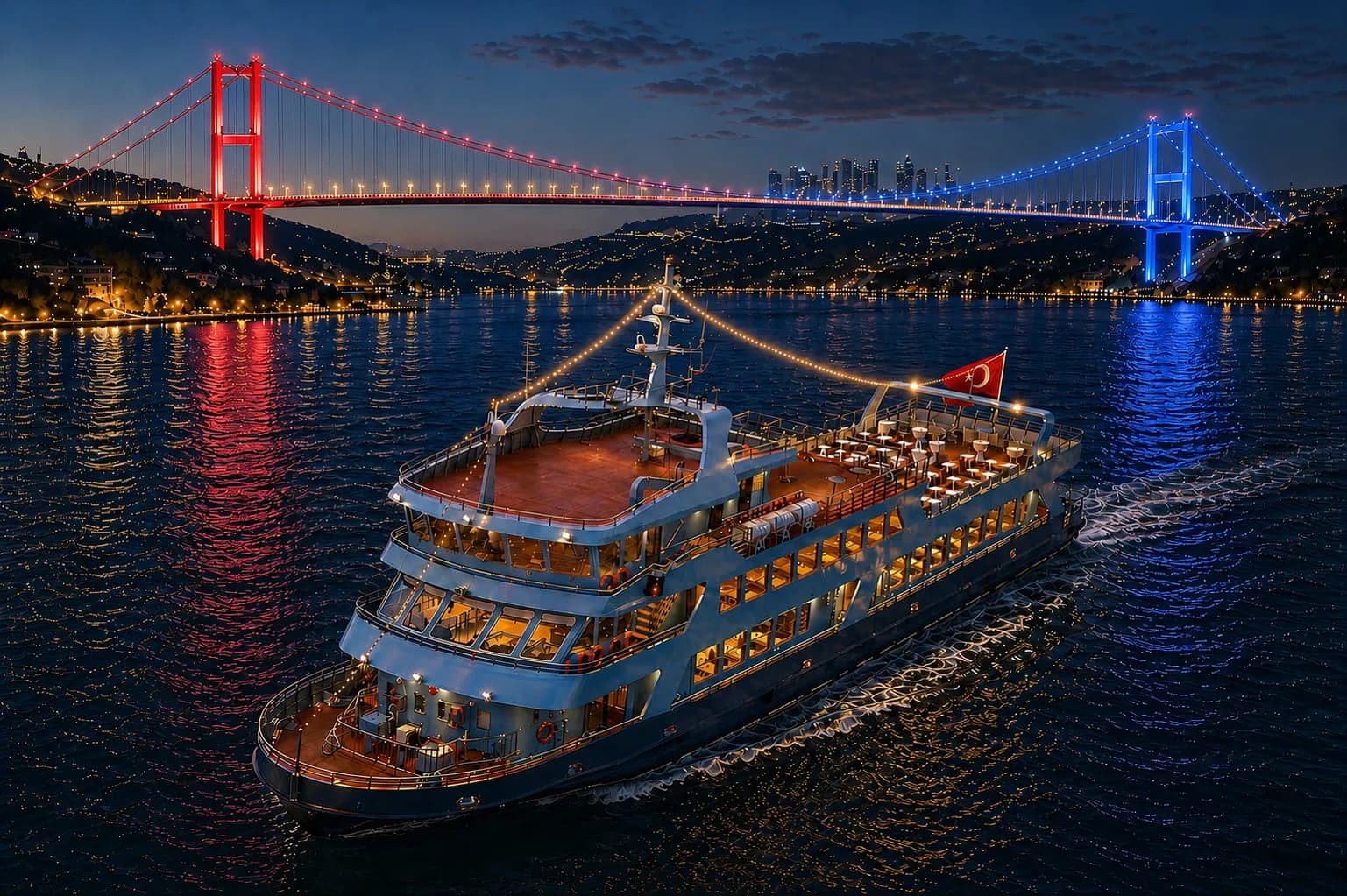 İstanbul Boğazı'nda Akşam Yemekli Tekne Turu ve Türk Gecesi Gösterisi